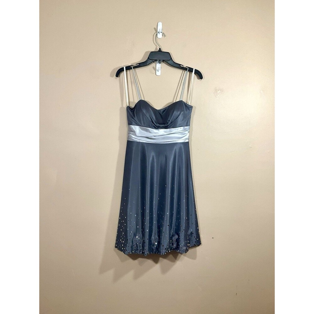 VTG Jump Womens Sequined Satin Mini Dress 8 Gray Y2K Party Gala Hoco Whimsigoth